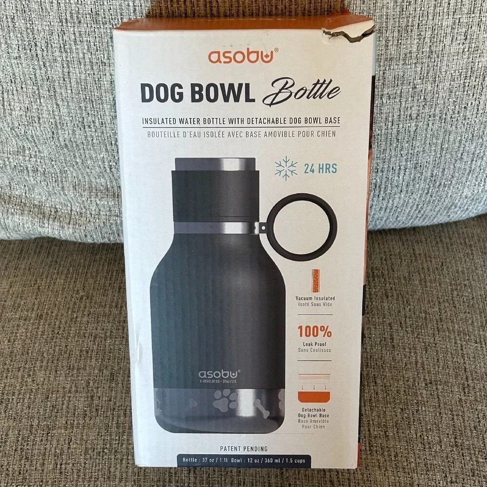 Asobu Dog Bowl 12oz Insulated Water Bottle 37oz Detachable Bowl Base NIB Travel